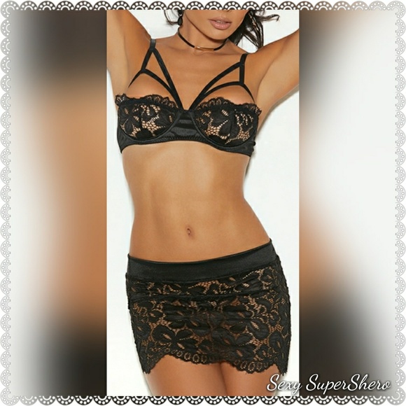 🆕2Pc Flirt-Skirt Lingerie Satin& Eyelash Lace Set - Picture 4 of 9